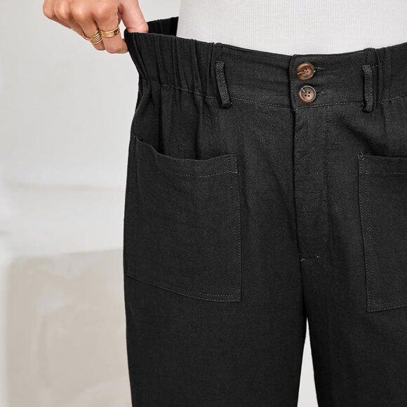 Linen Pants Women Casual Cotton Capri Pants High Waisted Harem Trouser Summer Sl - Picture 3 of 6